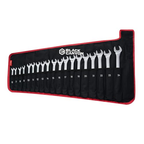 BLACK CANYON Wrench Pouch Wrench Pouch Roll Up 19 Pockets Ranging of 6-24 mm Waterproof Metric Durable Polyester Fabric Polyurethane Backing Rollable for Convenient Storage