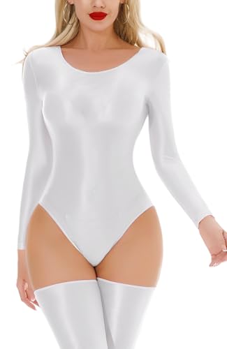 Leotardo de manga larga elástico metálico para mujer ropa de baile y club