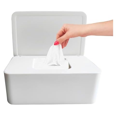 Moorfowl Baby Wipes Dispenser, 7.28" L * 4.80" W * 2.75" H, Bathroom Flushable Wipes Holder Container Refillable Sleek Bathroom Decor Baby Registry Essential,Plain White Cover
