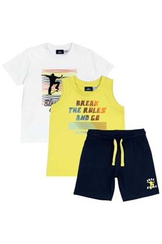 Chicco, Conjunto Niño, Set de Camiseta, Pantalón Corto y Camiseta Sin Mangas Fabricado con Algodón 100%, Ideales para Primavera y Verano, Ropa para Niños y Jóvenes
