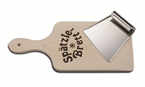 Weis 16037 Spätzlebrett inklusive Schaber, aus Edelstahl und Holz, für die orginal Zubereitung von schwäbischen Spätzle, 31,5 x 14,5 x 2 cm, Braun/Silber