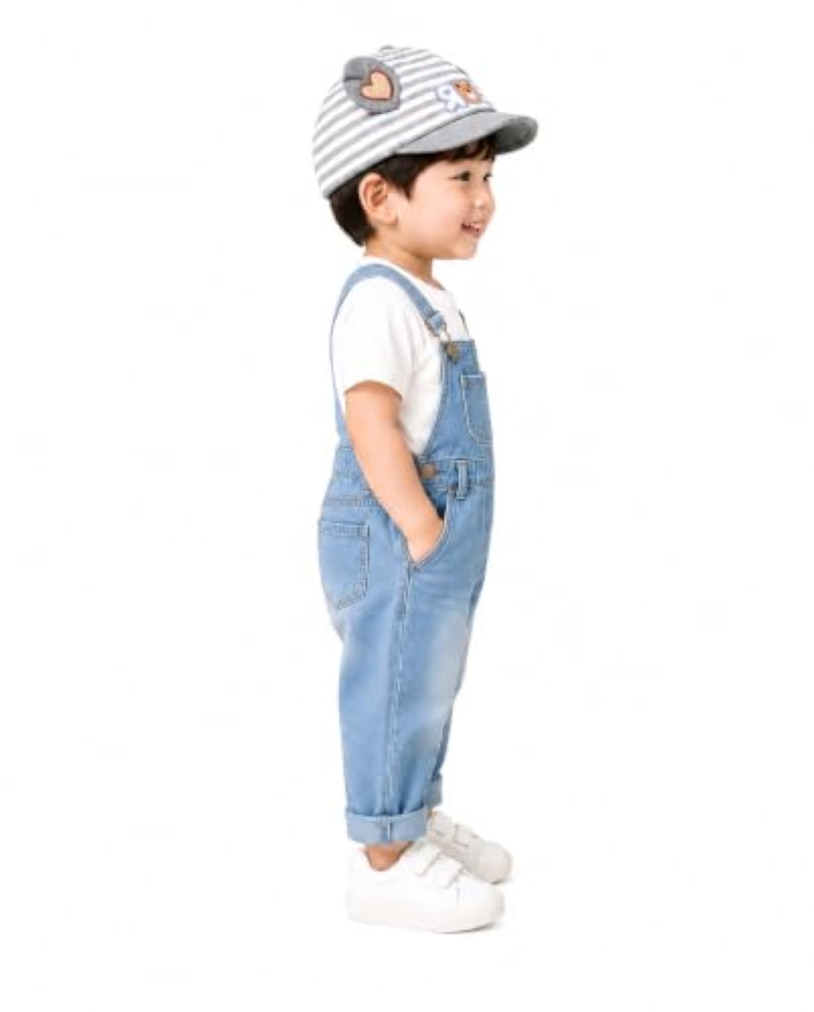 Bear Striped Baseball Cap with Ear Applique