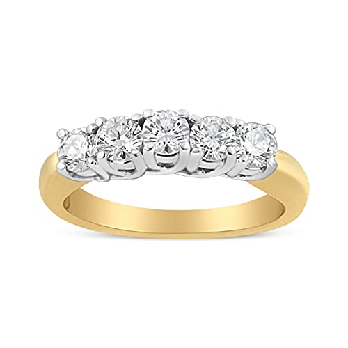 Haus of Brilliance 18K Yellow Gold 1.0 Cttw 4 Prong Set Round Cut Diamond Step up 5 Stone Ring Band (F-G Color, SI1-SI2 Clarity) - Size 7