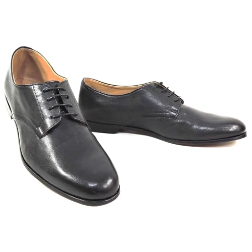 Men's Black Leather Derby Dress Shoes, Comfort Lace-Up Oxford, Italian Made