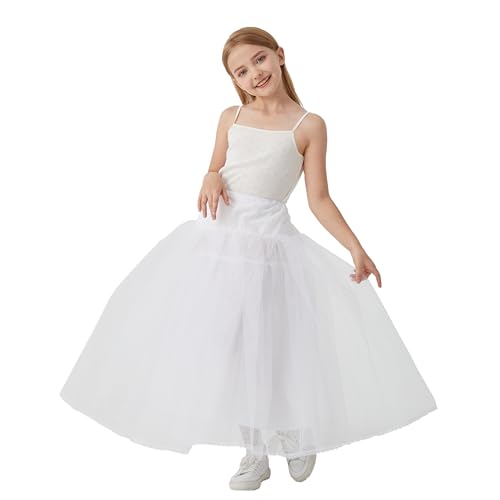 Girls Long A-line Tulle Lace Underskirt Hoopless Petticoat Slips (31.4 inches)