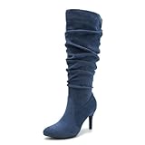 LIURUIJIA Blue Boots For Women Faux Suede Slouchy Boots Side Zip Pointed Toe Fashion Sexy Winter Stiletto Knee High Boots Blue Suede 40 US 8