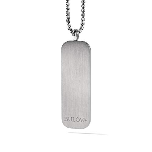 Bulova Men's Classic Round Box Link Chain Necklace with Stainless Steel Dog Tag Pendant Style: J96N0092