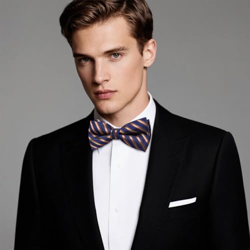 Dubulle Mens Paisley Striped Bowtie Set Pre-tied Bowtie for Men and Pocket Square Set Wedding Business