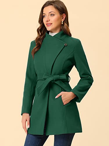 Image of Allegra K Women's Winter Elegant Stand Collar Overcoat Long Belted Pea Coat