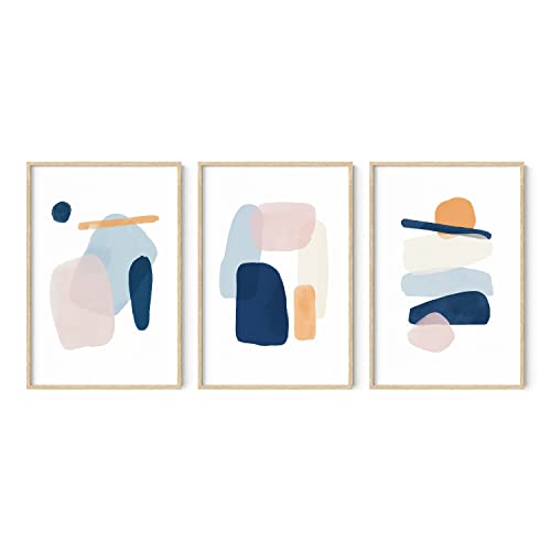 HAUS AND HUES Abstract Painting - Set of 3 Modern Abstract Wall Art, Painted Pastel Art Wall Decor, Abstract Artwork, Neutral Wall Art, Abstract Art, Minimalist Wall Art, Abstract Decor (Unframed