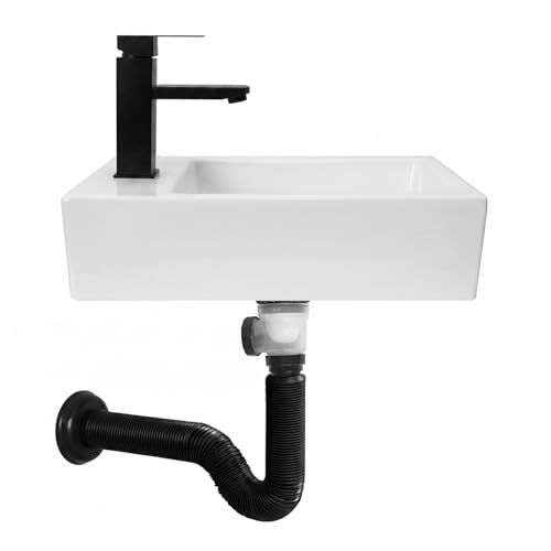 Lavabo rectangular de 10 x 18 pulgadas evita salpicaduras en aseos pequeños con grifo negro 8