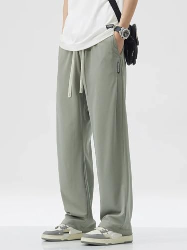 Summer Thin Casual Pants Men's Loose Straight Casual Wide Pants Ice Silk Trousers Male3