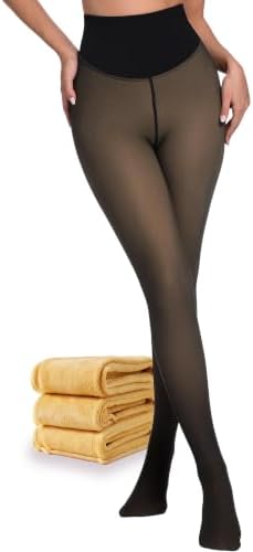 HOWIN Thermo Strumpfhose Damen Fake Translucent Tights Leggings Winter | Gefütterte, Termostrumpfhosen, Mit Fuß, Warm, Dicke, Fleece, Pantyhose, Komfort, Hohe ElastizitäT, Hoch Tai