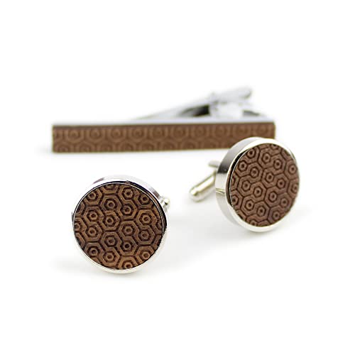 Rustic Black Walnut Wooden Round Cufflinks And Tie Clips Set With Organizer Box For Men Christmas Gift #TOP1