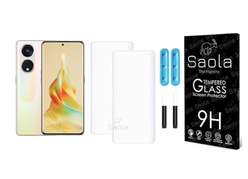 Image of Saola Curved UV Tempered Glass For Oppo Reno 8T 5G. Comes With UV Light & Glue For Finest Pasting. Edge To Edge Protection With Case Friendly Fit. (Pack Of 2)