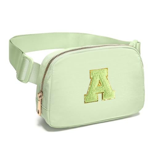 Image of Gitus Gifts for 8 9 10 11 12 Year Old Girls Belt Bag Fanny Pack Crossbody Bags with Initial Letter Patch Cute Stuff Birthday Gifts for Teen Girls Women Personalized Trend Stuff (Light Green-A)