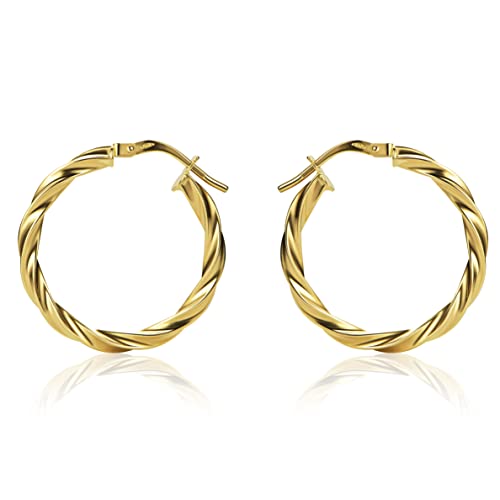 14 Karat 585 Gold Gedrehte Hochglanz Ohrringe Creolen Gelbgold (2.50 x 25 Ø mm) - PSPT 14 Karat 585 Gold Gedrehte Hochglanz Ohrringe Creolen Gelbgold (2.50 x 25 Ø mm) - PSPT
