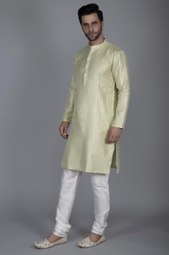 Ethluxis Men's Silk Blend Embroidered Kurta with White Churidar Set