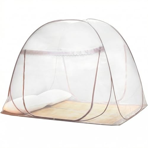 QWORK Moustiquaire pour lit, moustiquaire Pop Up, Rideau Anti-Moustique Pliable à Double Porte, 150 * 200 * 150cm