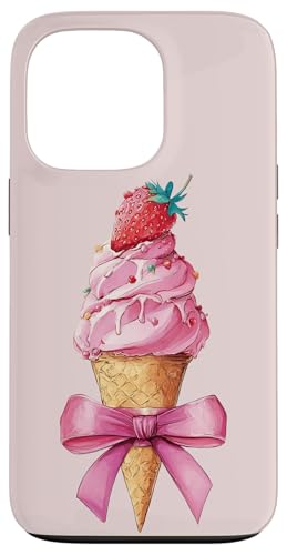 アイスクリームコーン ストロベリーガール ピンク コケット リボン スマホケース iPhone 13 Pro 用