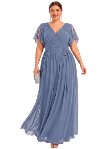 Image of Ever-Pretty Plus Women's Chiffon Bridesmaid Dress A-Line Empire Waist Floor Length Plus Size Formal Wedding Guest Dresses