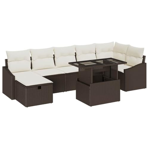 vidaXL Conjunto de sofá de jardín con cojín 8 pcs Marrón Poliratán, Muebles Modernos para jardín y terraza, sofá de Rattan Duradero, Resistente al Sol, Modular y práctico