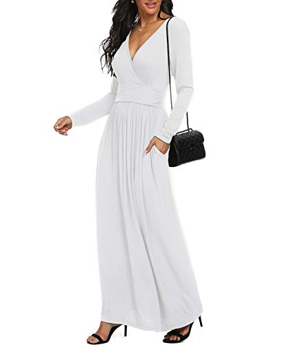 Image of LILBETTER Women Long Sleeve Deep V Neck Loose Plain Long Maxi Casual Dress