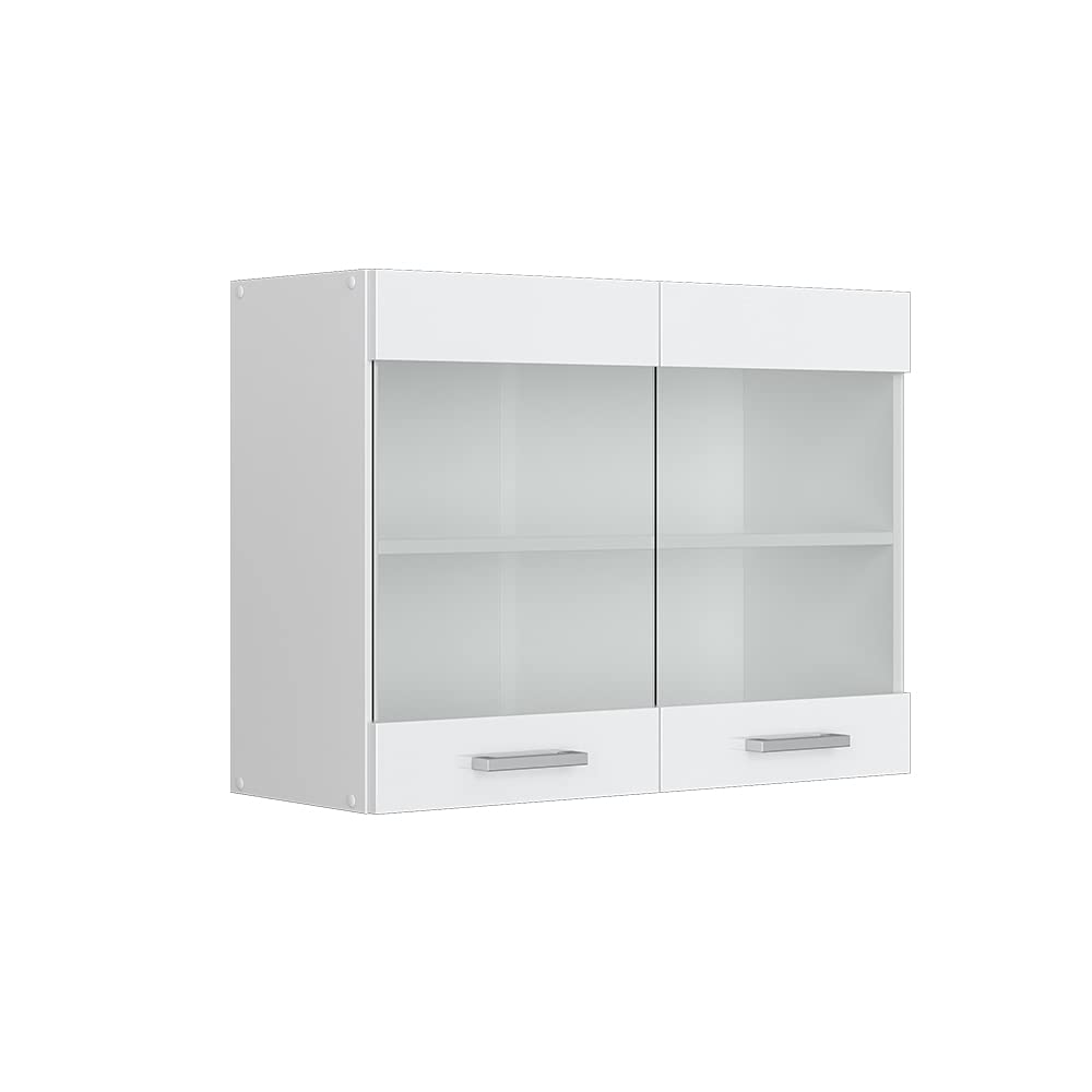 Vicco Mobile da cucina in vetro R-Line, Bianco lucido, 80 cm, per la libera combinazione all'interno di sistemi cucina modulari
