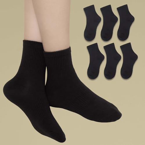 Image of SISOSOCK Quarter Crew Cotton Socks for Women Striped Athletic Casual Breathable Socks 6 Pairs with Gifts Box