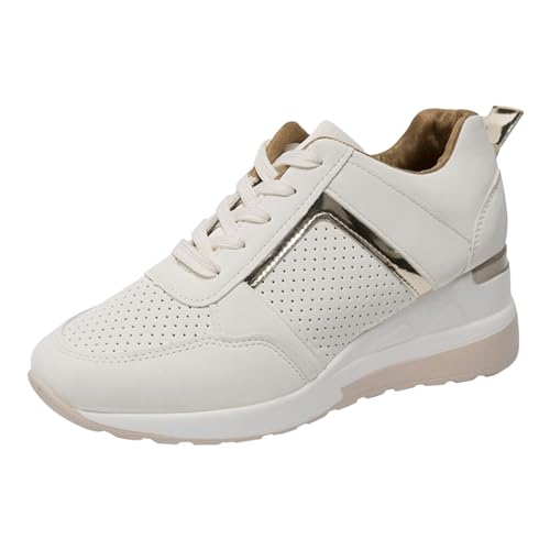 YIzdegg Zapatillas deportivas para mujer, cuña, para correr, tallas grandes, para correr, de patchwork, ligeras, antideslizantes, cómodas, con cordones, con plataforma, Blanco, 38