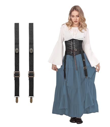 Cdecgo 2 Pcs Renaissance Skirt Hikes for Women Medieval Dress Waistband Accessory Cosplay Costumes (Black)