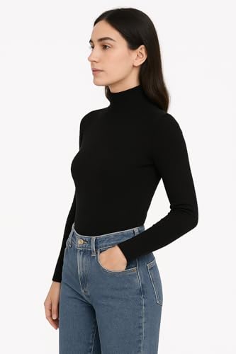 Image of Women Ribbed High Neck Full Sleeve Pullover Sweater|Solid Stretchable Slim Fit Winter Wear Top for Casual & Office Use