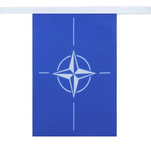 Image of AZ FLAG NATO 6 meters BUNTING Flag 20 flags 9'' x 6'' - North Atlantic Treaty Organization STRING flags 15 x 21 cm
