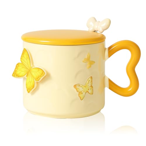 Keramikbecher, Schmetterling Kaffeebecher, 301-400ml Süße...