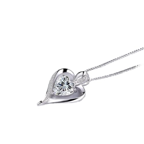 18K White Gold Necklaces for Women Love Heart Pendant with Swarovski Element Crystal Necklace Jewellery Gifts for Mum Her Wife Girlfriend Anniversary Birthday Mothers Day Christmas Valentines (H5)