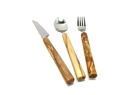 D.O.M. Essbesteck Edelstahl mit Griff aus Olivenholz im 3er Set