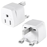 2 Pack US to UK Travel Plug Adapter, Type G, 3 Pin Grounded Wall Outlet Power Adapter for Scotland, British London, England, Hong Kong, Ireland and More (White)