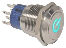 E-SWITCH ULV4F2B11544 ULV4 Series SPDT 3A 250V On-Mom BLUE LED Black Cap Anti-Vandal Pushbutton Switch - 1 items