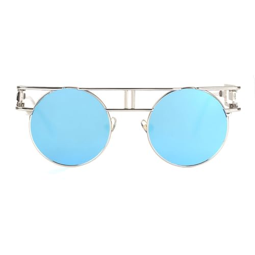 Lunettes de soleil rondes alliage grand format style miroir argenté tendance pour homme et femme