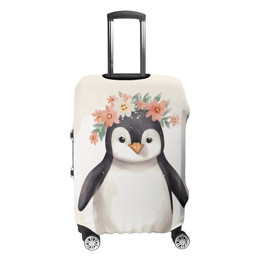 Penguin Wearing Flowers Elastic Luggage Cover Suitcase Protector for 19-32 Inch Suitcases | Universal Stretchable Travel Bag Cover | Anti-Scratch, Washable with Zipper Closure XL4