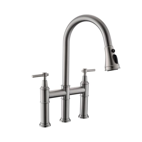 Robinet de cuisine 3 trous nickel brossé avec douchette extractible durable