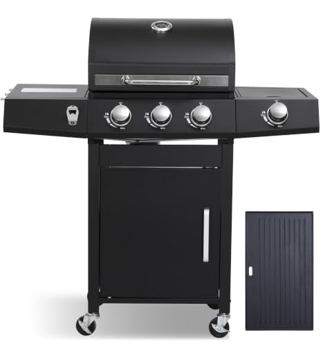 GRILL DEPOTS 3 Burner Gas Griddle & Grill Combo with Side Burner, Black