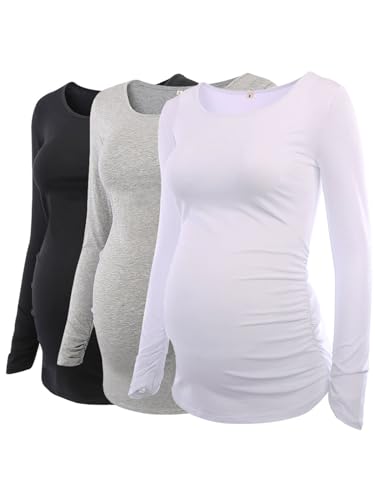 Love2Mi 3er Pack Damen Umstandsshirt Umstandstop Langarm Umstandsmode