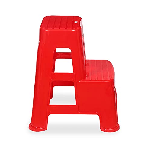 Image of Nilkamal STL21 Step Stool for Home, Bedroom, Bathroom, Kitchen, Living Room, Office, Adult, Kids, Children's and Garden Stool with 100Kg Load Capacity (Bright Red)