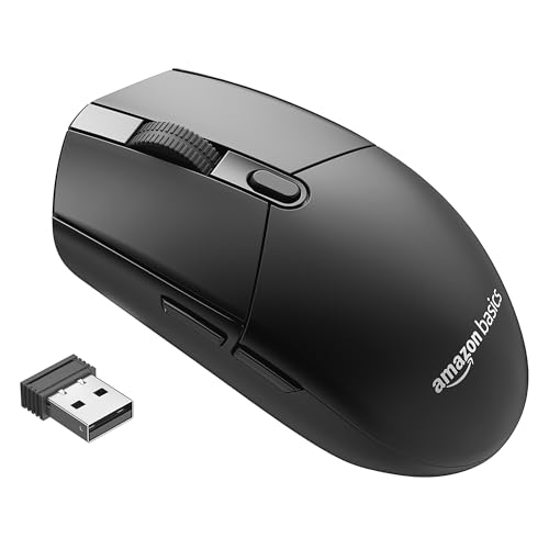 Image of amazon basics Pro Series Wireless Gaming Mouse, Hero Sensor, 12000 DPI, Lightweight | 6 Programmable Buttons | Compatible with PC /Mac | Rechargeable