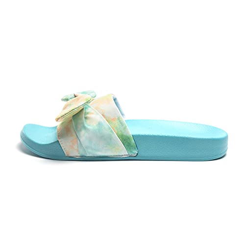 Image of FUNKYMONKEY Women's Bowknot Slides Sandals Comfort Casual Beach Slippers | Soft Denim Fabric Upper & Comfortable EVA Sole, Lightweight Slip-On Slides for Summer, Beach, Pool, and Daily Casual Wear