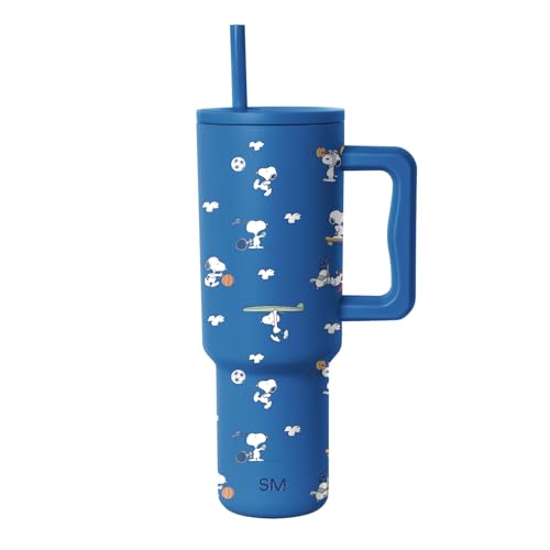 Simple Modern Peanuts 40 oz Tumbler with Handle and Straw Lid | Insulated Reusable Stainless Steel Water Bottle Travel Mug | Gifts for Women Men | Trek Collection | 40oz | Snoopy Sports