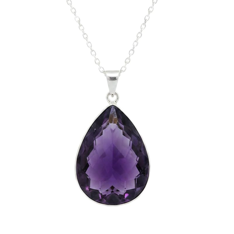 Pendentif en quartz bleu naturel facetté LKBEADS avec sa chaîne câble de 45 cm