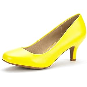 DREAM PAIRS Women's Dress Comfortable Low Heel Pump Shoes 11 Yellow/Pu