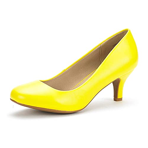 DREAM PAIRS Women's Dress Comfortable Low Heel Pump Shoes 11 Yellow/Pu